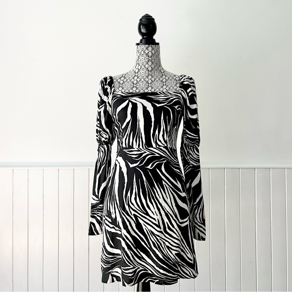 Reclaimed Vintage Zebra Print Balloon Sleeve Dress Size 4